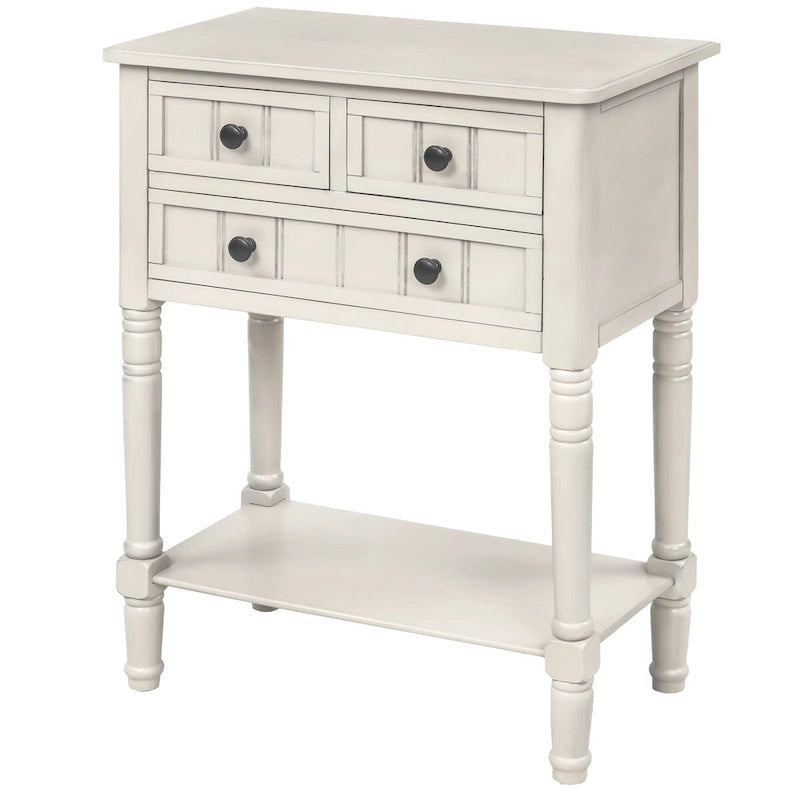 Table de canapé en bois massif avec trois tiroirs de rangement et étagère inférieure