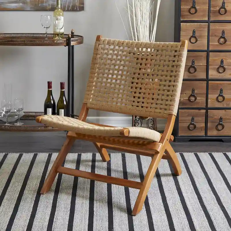 Fauteuil d'appoint tissé fait à la main en bois pour salon – Marron ou Noir
