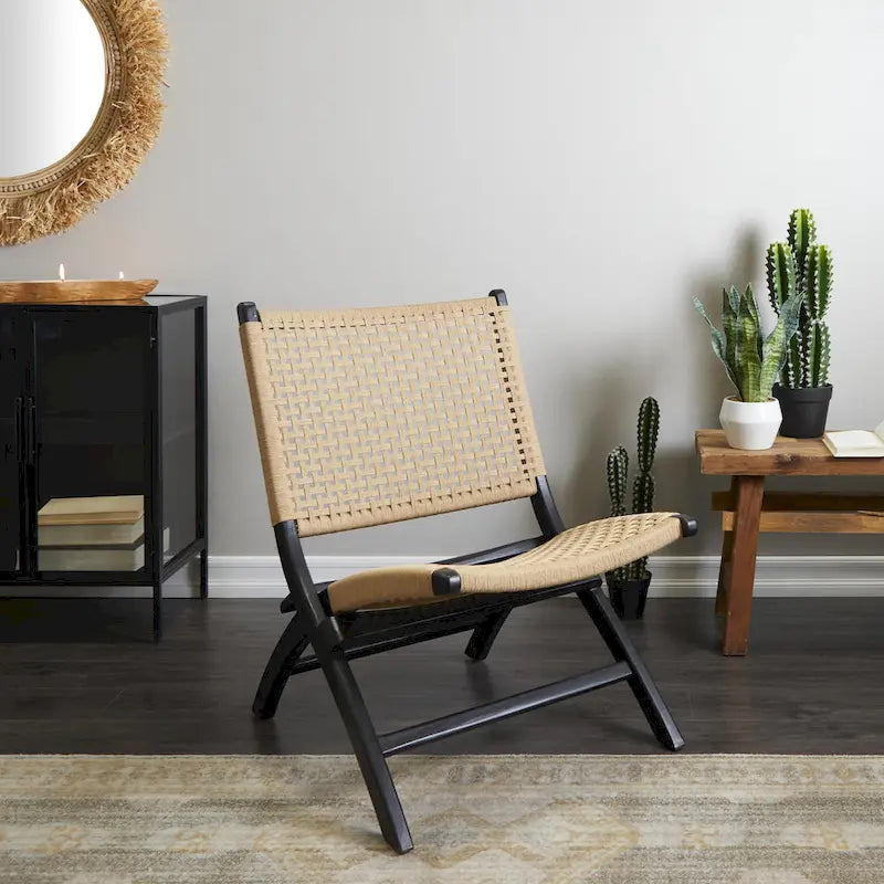 Fauteuil d'appoint tissé fait à la main en bois pour salon – Marron ou Noir